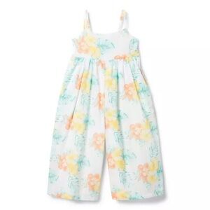 Janie and Jack Hibiscus Wide Leg Jumpsuit White Sz 2T